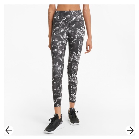 NWT PUMA Floral Untamed 7/8 Training Leggings Grey white print tropical floral - Picture 8 of 9